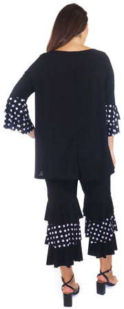 Womens 2 Piece Ruffled Polka Dot Top and Pants Set, Regular and Plus Sizes, Handmade in USA