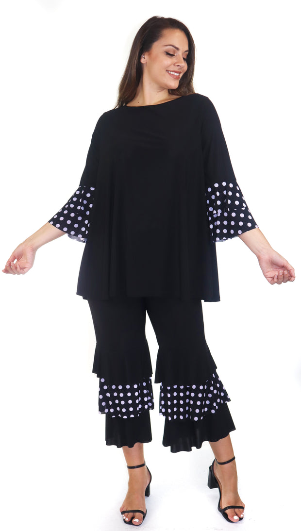 Womens 2 Piece Ruffled Polka Dot Top and Pants Set, Regular and Plus Sizes, Handmade in USA