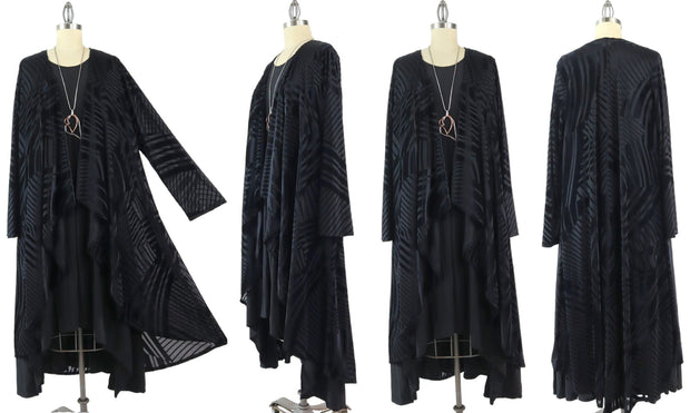 Elegant Women One Size High Low Open Front, High End Velvet Duster Cardigan Jacket