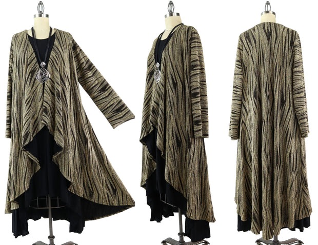 Elegant and Glamorous Women One Size High Low Open Front, High End Velvet Duster Cardigan Jacket