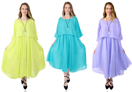 Womens 100% Cotton 2 Piece Dress and Tunic Set | One Size (Fits Small to XL)
