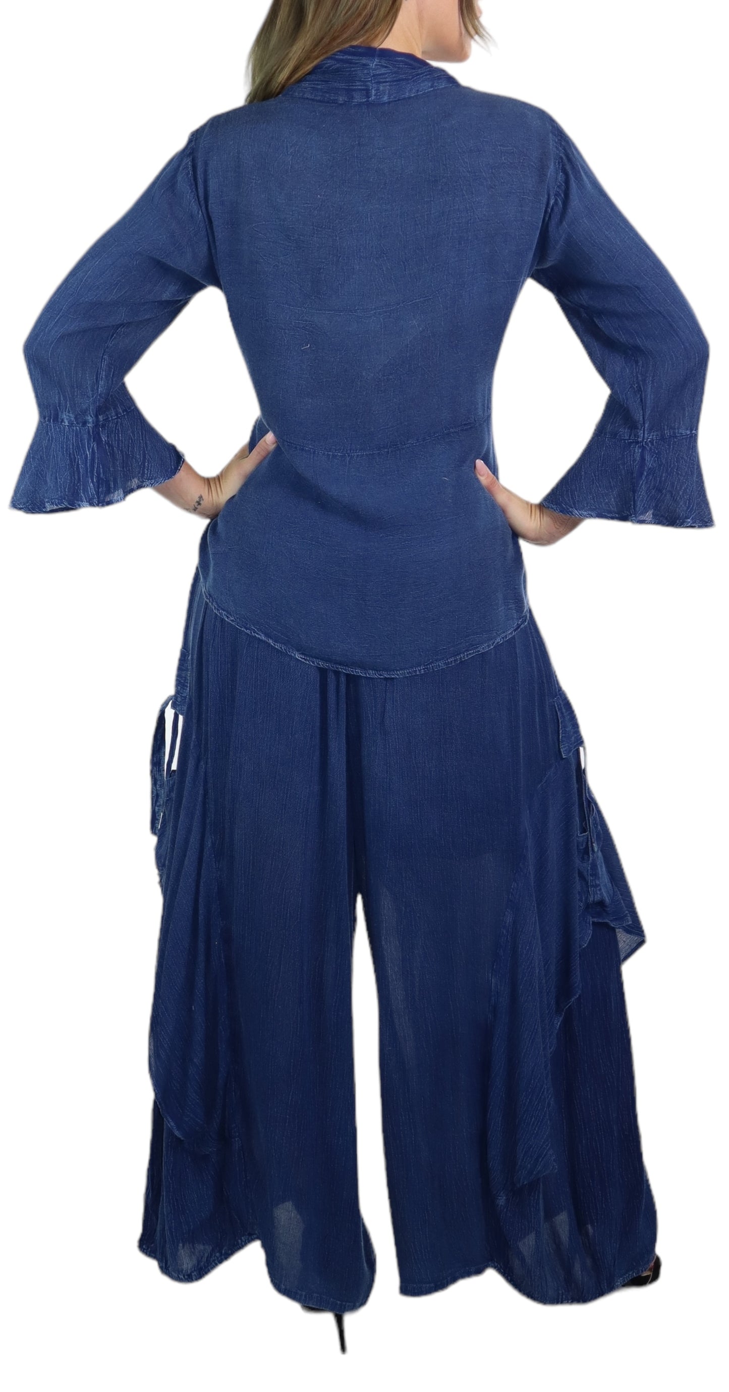 Women's Boho 2 Piece Linen Wrap Up Jumpsuit + Pants Set | Regular and Plus Sizes