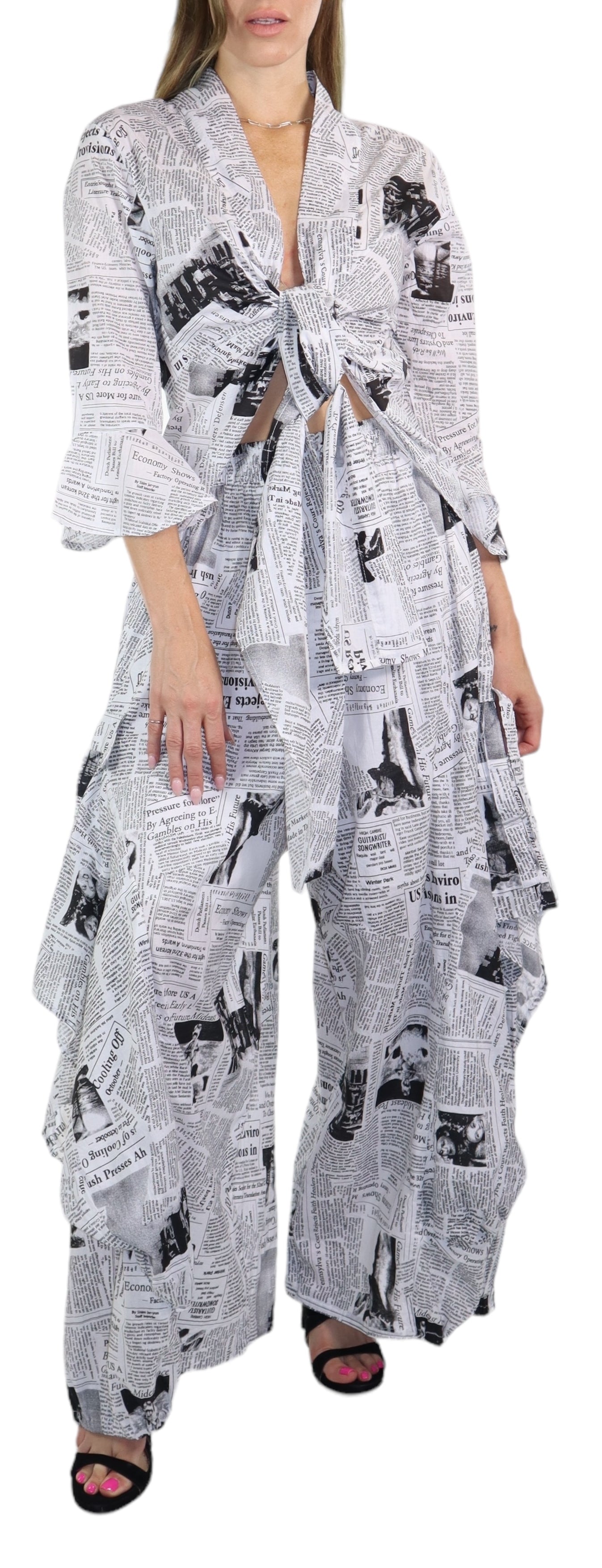Women's Boho 2 Piece Linen Wrap Up Jumpsuit + Pants Set | Regular and Plus Sizes