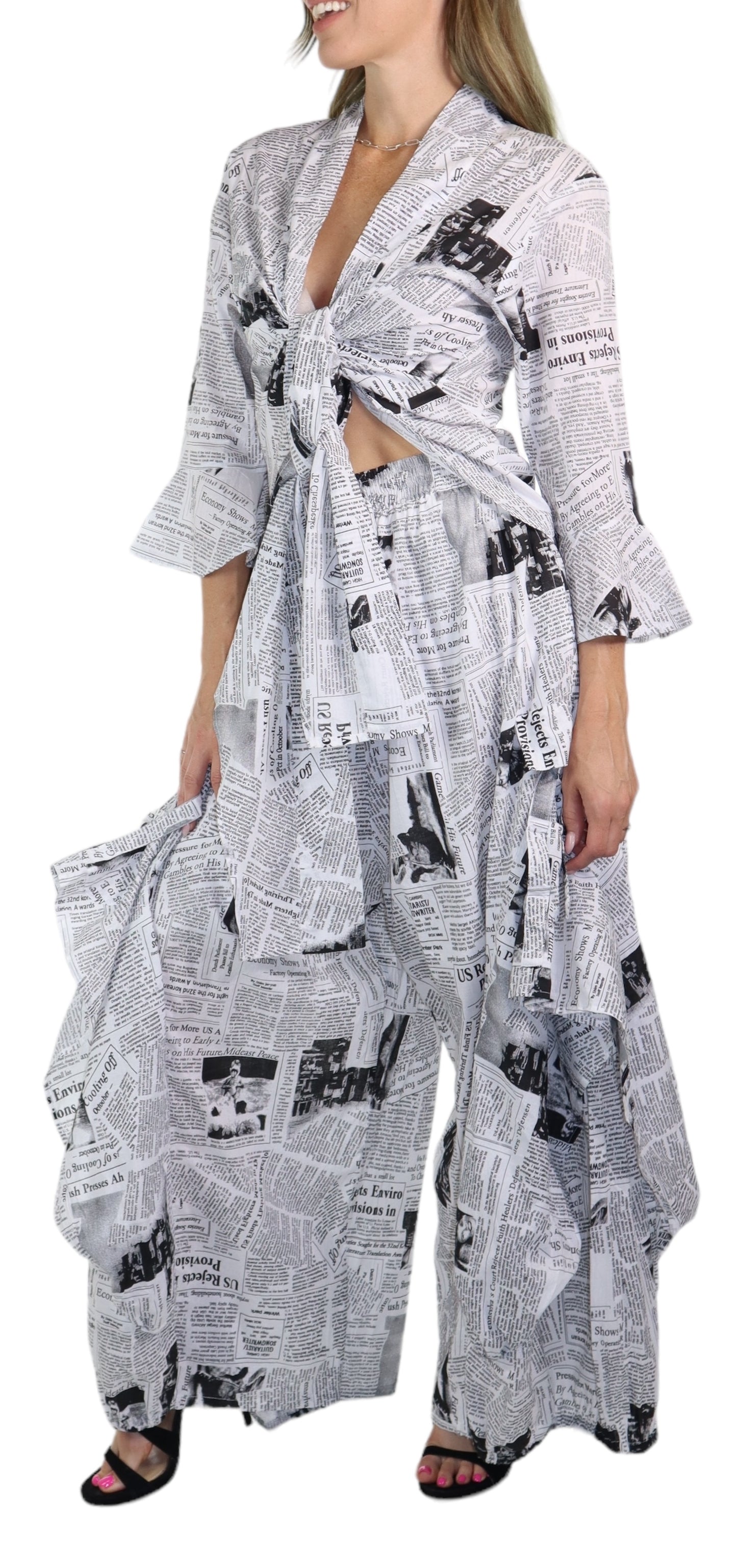 Women's Boho 2 Piece Linen Wrap Up Jumpsuit + Pants Set | Regular and Plus Sizes