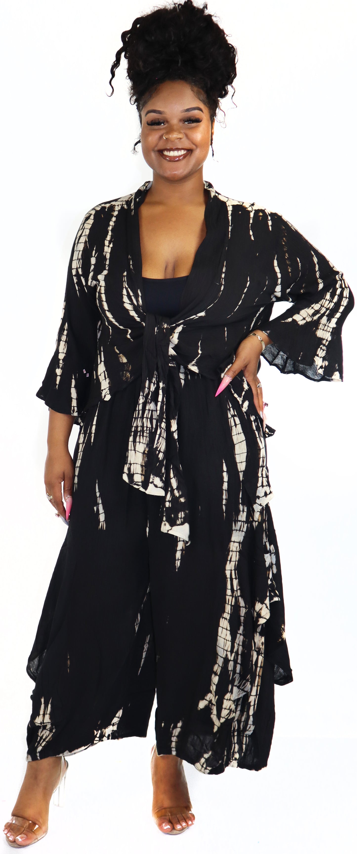 Women's Boho 2 Piece Linen Wrap Up Jumpsuit + Pants Set | Regular and Plus Sizes