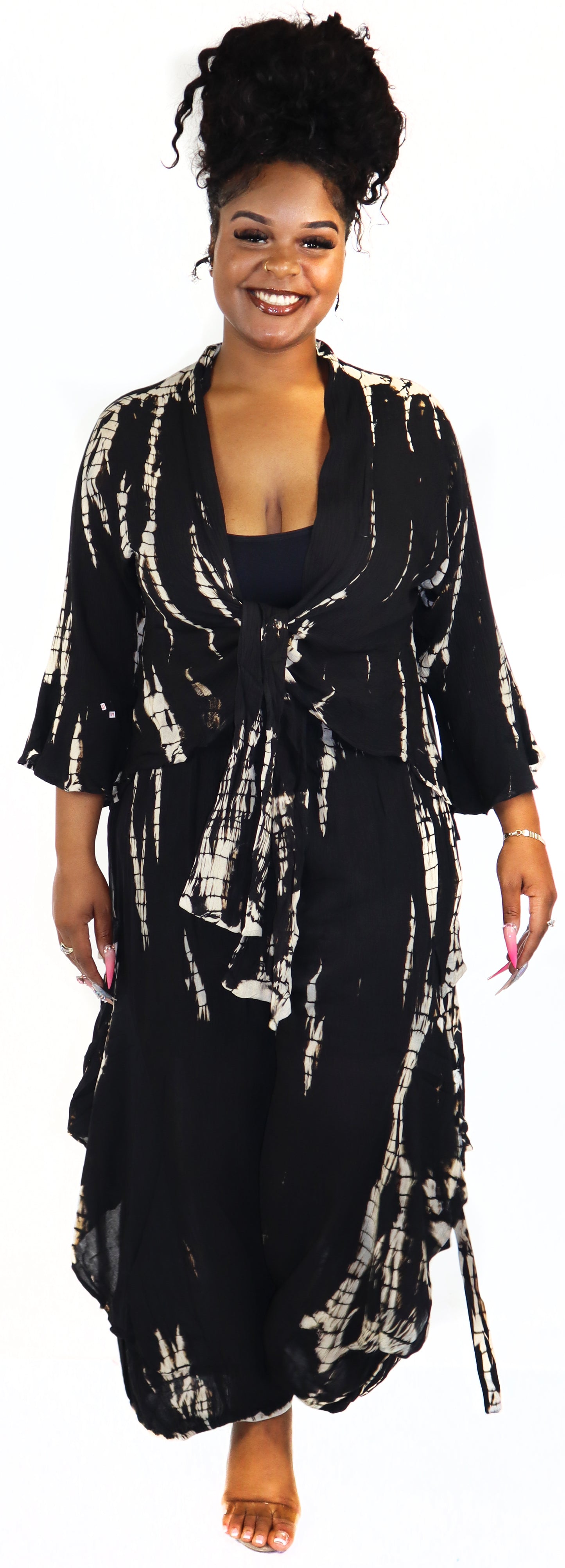 Women's Boho 2 Piece Linen Wrap Up Jumpsuit + Pants Set | Regular and Plus Sizes