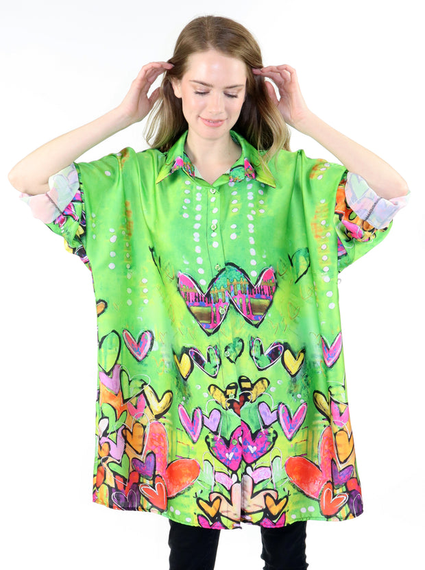 Artsy Digital printed Silky Tunic in One size. Oversized Tunic, Plus size Tunic.