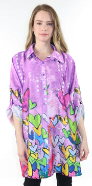 Artsy Digital printed Silky Tunic in One size. Oversized Tunic, Plus size Tunic.
