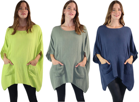 Cotton Gauze Asymmetric Oversize Tunic Top | One Size Fits all (S-XL)
