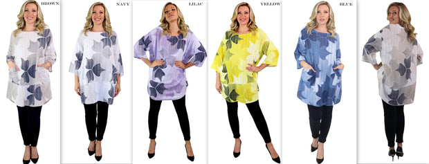 Comfy Women's Relaxed Fit long tunic, Made in Italy,  One Size Fits S to XL, 100% Cotton