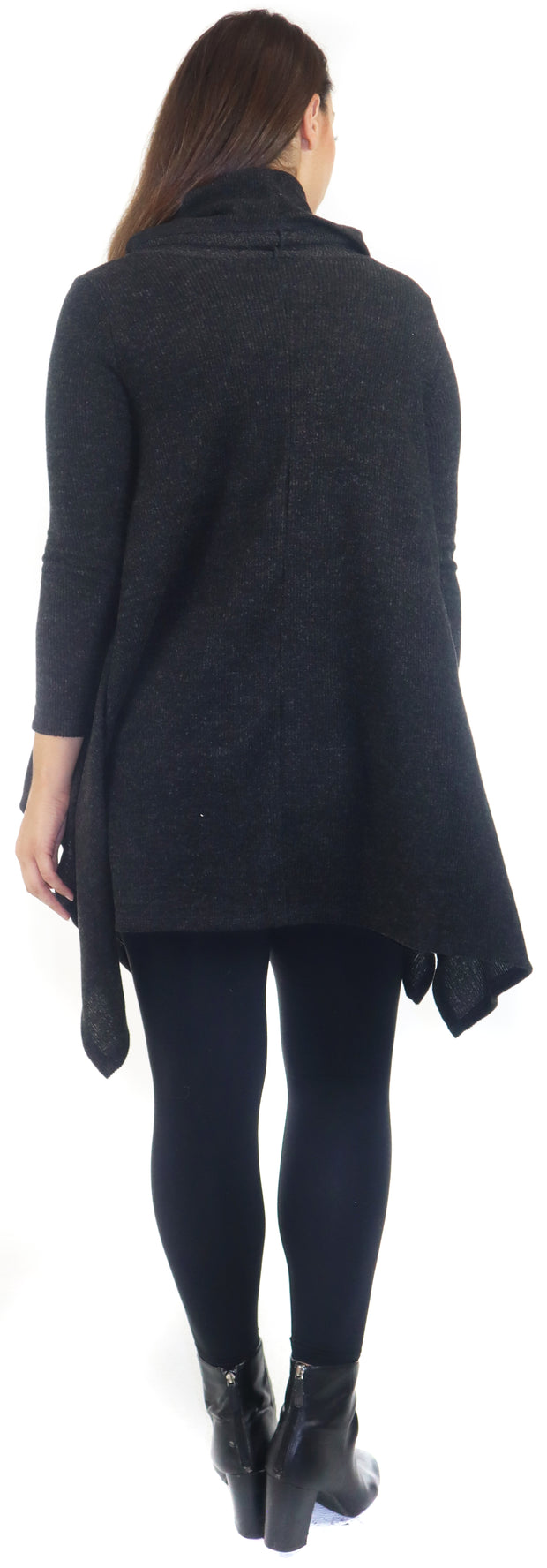 Cowl Neck Cozy Asymmetrical Hem Tunic Outerwear Sweater for Chilly Weather, Flared Hemline, Made in USA, Available in Regular and Plus Sizes