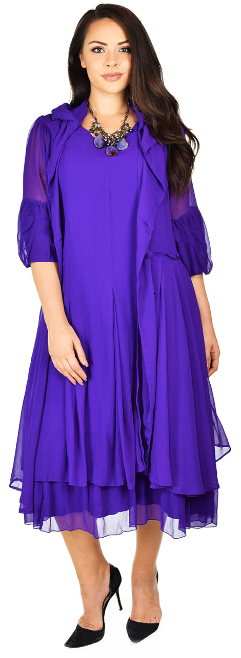 Classic 2 PC Georgette Chiffon Dress and  Coat Jacket set, Women Dress and Jacket Set,