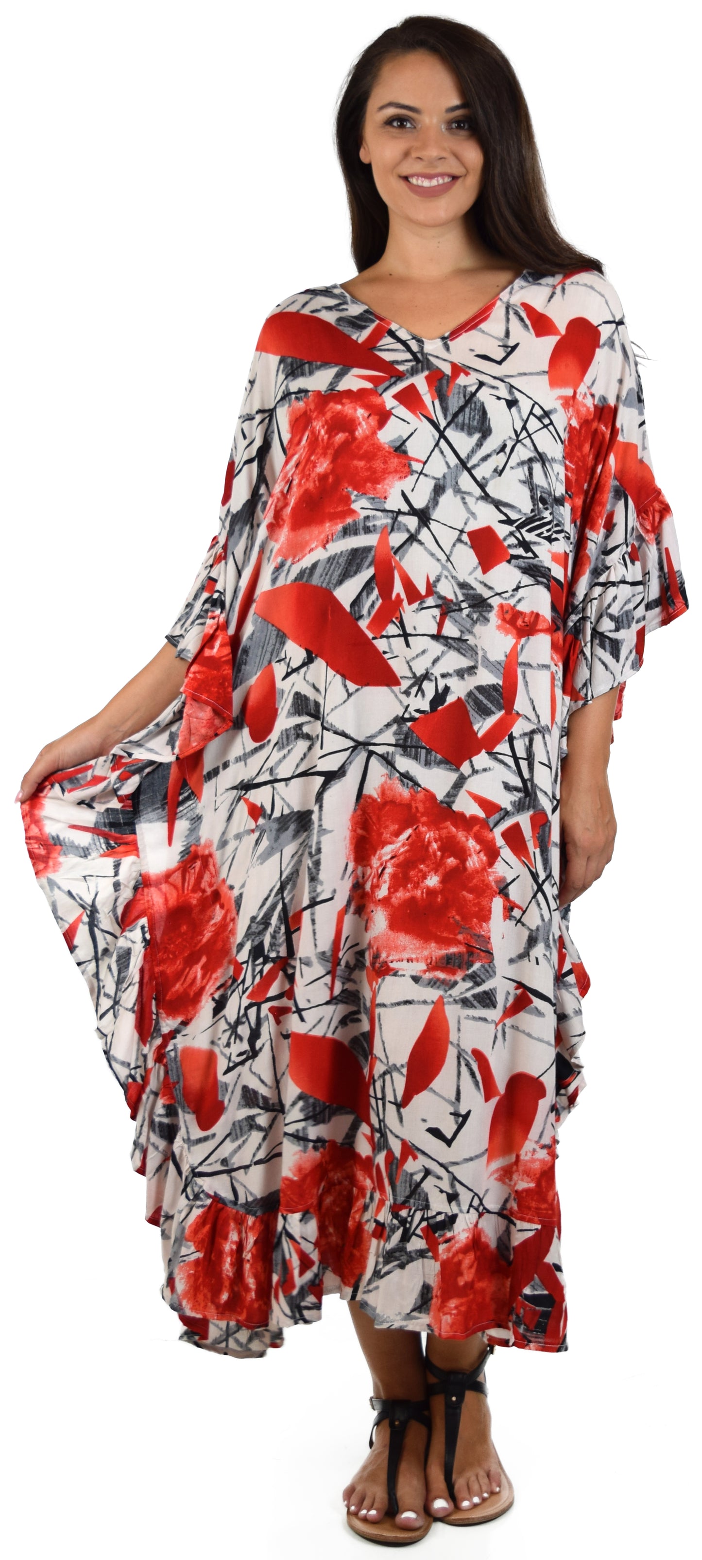 Soft Rayon Printed Long Kaftan Caftan Cover Up Kimono Plus Sizes