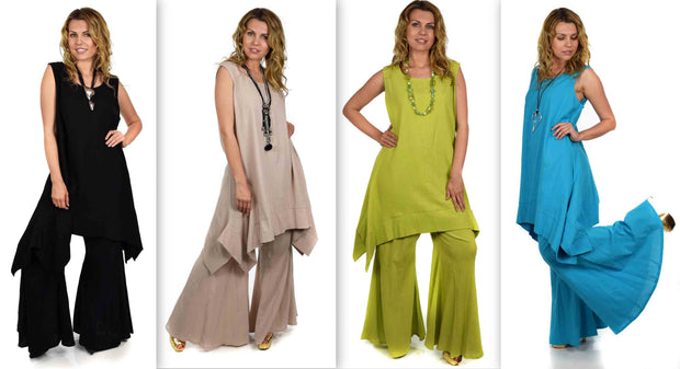 Dare2bStylish Women 2 Piece Summer Top & Flared Pants Set Outfit in Plus Sizes