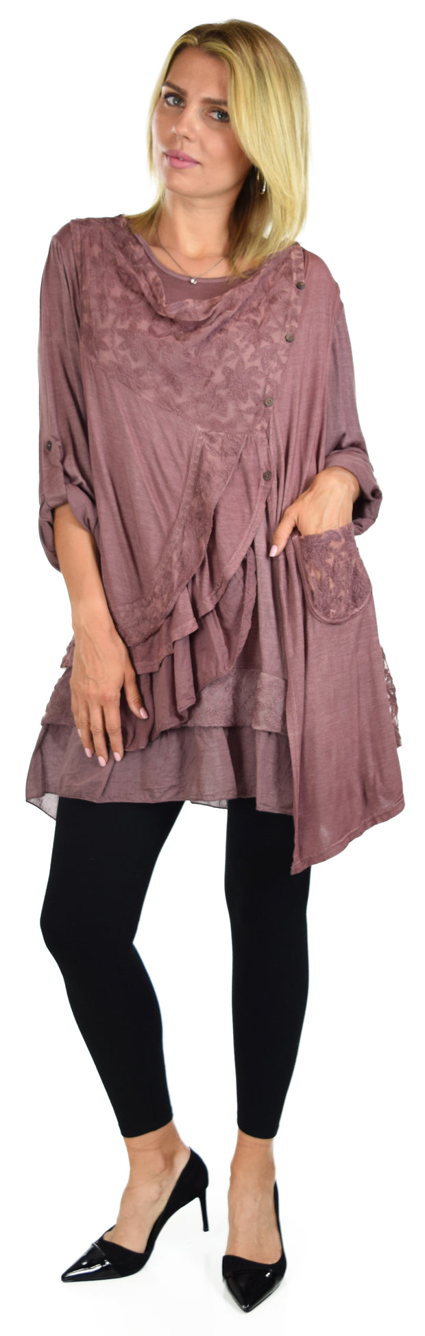 New Vintage Look Lace Tunic, Women Plus Size Tunic, 2 layeres Loose Fitting Lace Embroidered Tunic Blouse Top