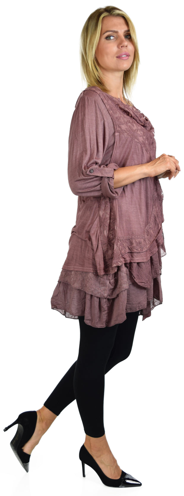 New Vintage Look Lace Tunic, Women Plus Size Tunic, 2 layeres Loose Fitting Lace Embroidered Tunic Blouse Top