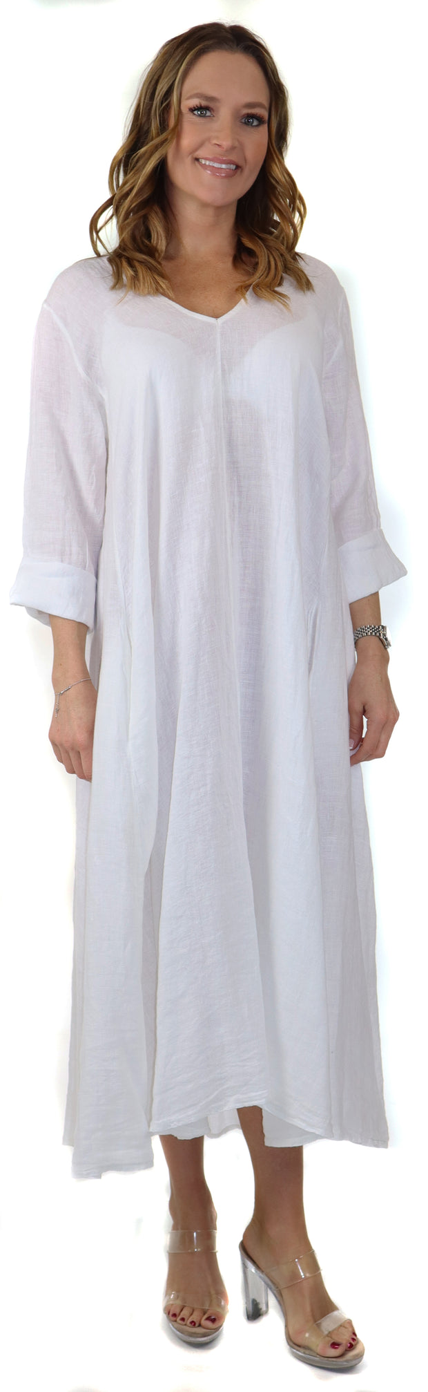 Womens Swing Maxi Dress, Loose Fitting, Made in Italy | Regular and Plus Sizes, 100% Linen