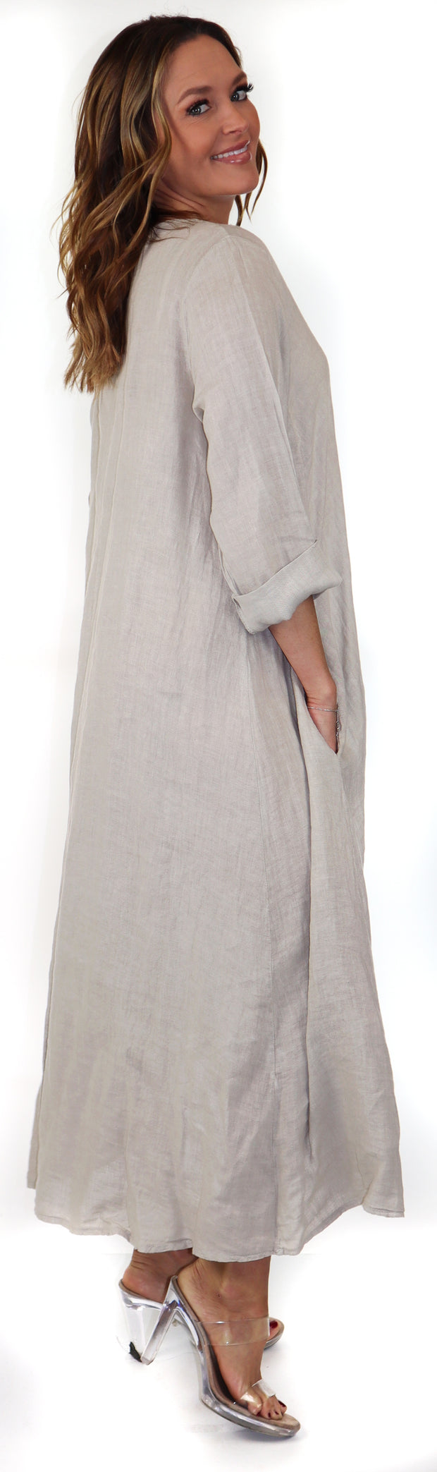 Womens Swing Maxi Dress, Loose Fitting, Made in Italy | Regular and Plus Sizes, 100% Linen
