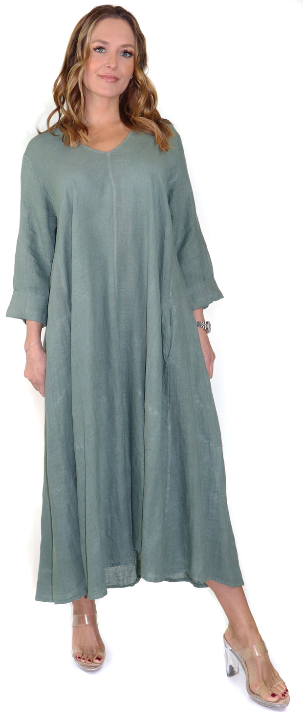 Womens Swing Maxi Dress, Loose Fitting, Made in Italy | Regular and Plus Sizes, 100% Linen