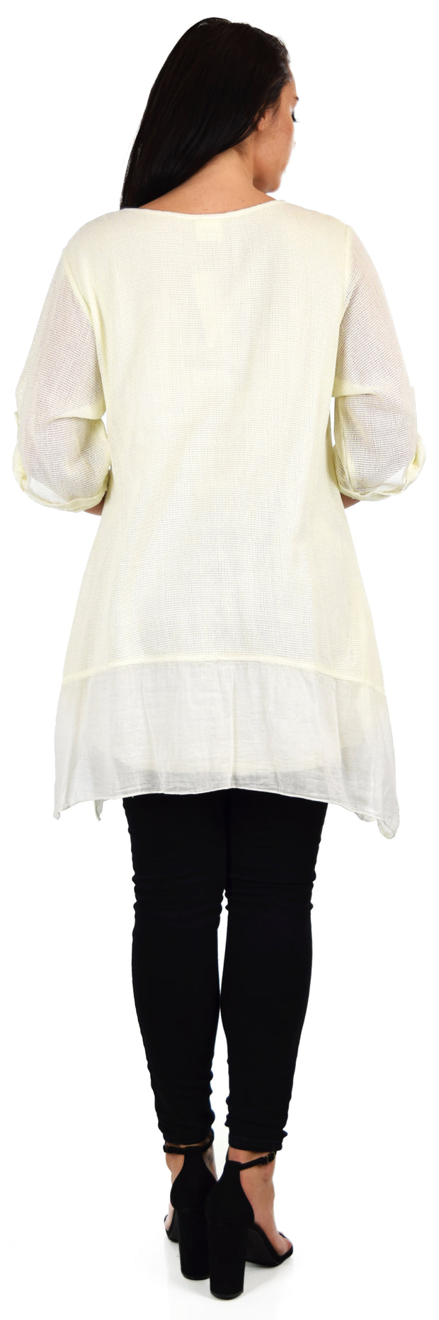 Zopali Women's Plus Size Netted Embroidered Lace Blouse Top w/Roll up Sleeves