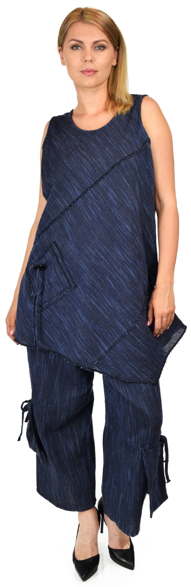 Organic hand spun cotton 2 piece pant set, crop pant set, Sleeveless tunic PANT set, Artsy pant set, Summer pant set SIZE M to 2XL