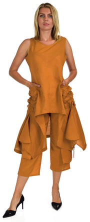 Women's 2 Piece Linen Summer Pants and Sleeveless Top Set, Regular and Plus Sizes