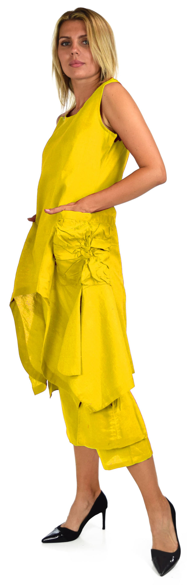 Women's 2 Piece Linen Summer Pants and Sleeveless Top Set, Regular and Plus Sizes