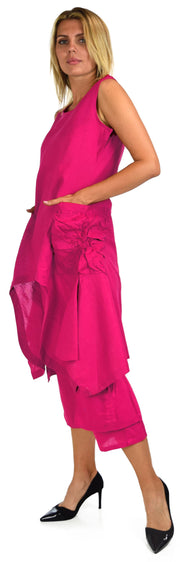 Women's 2 Piece Linen Summer Pants and Sleeveless Top Set, Regular and Plus Sizes