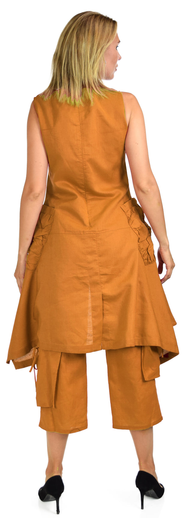 Women's 2 Piece Linen Summer Pants and Sleeveless Top Set, Regular and Plus Sizes