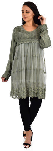 Zopali Women's Netted Embroidered Vintage Women Lace Tunic Blouse Top