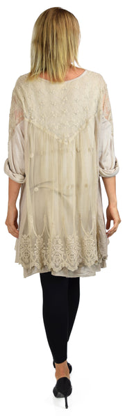 Women Plus Size Lace Blouse Top with Roll Up Sleeves