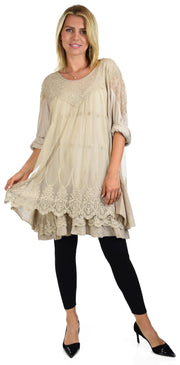 Women Plus Size Lace Blouse Top with Roll Up Sleeves