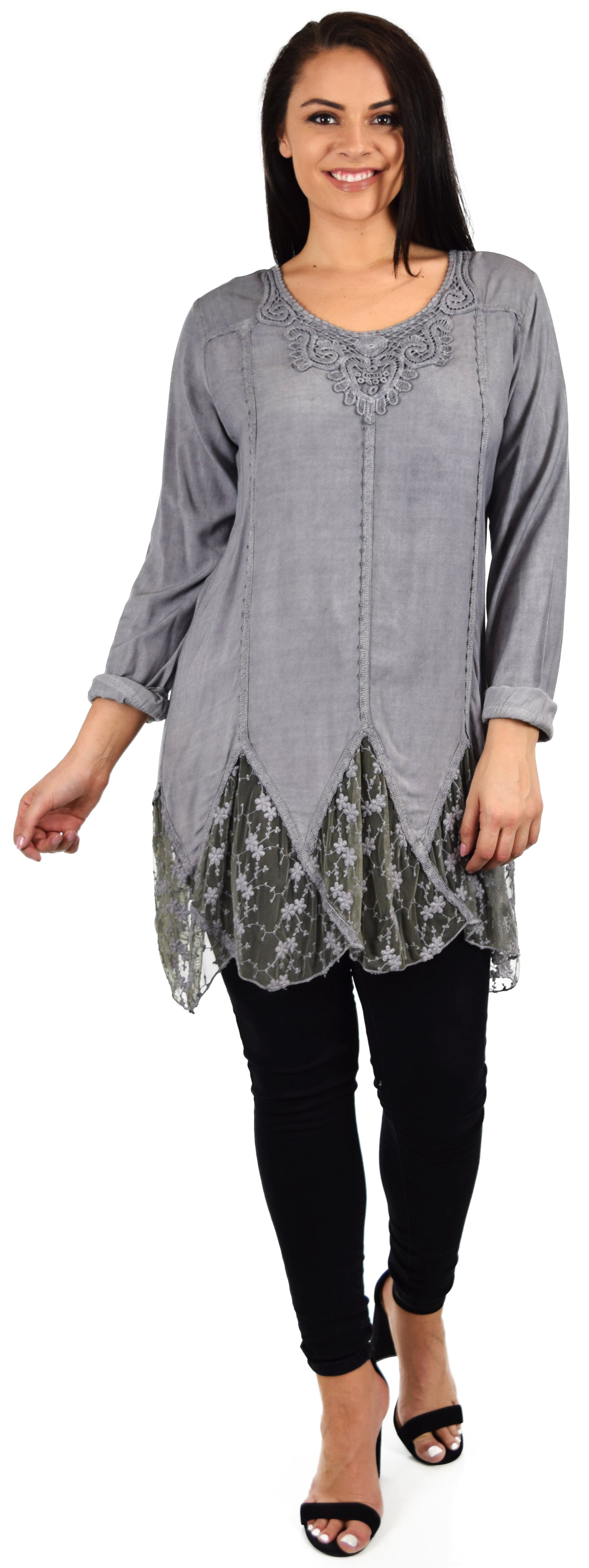 Zopali Women's Plus Size Bohemian Embroidered Lace Shirt Blouse Top