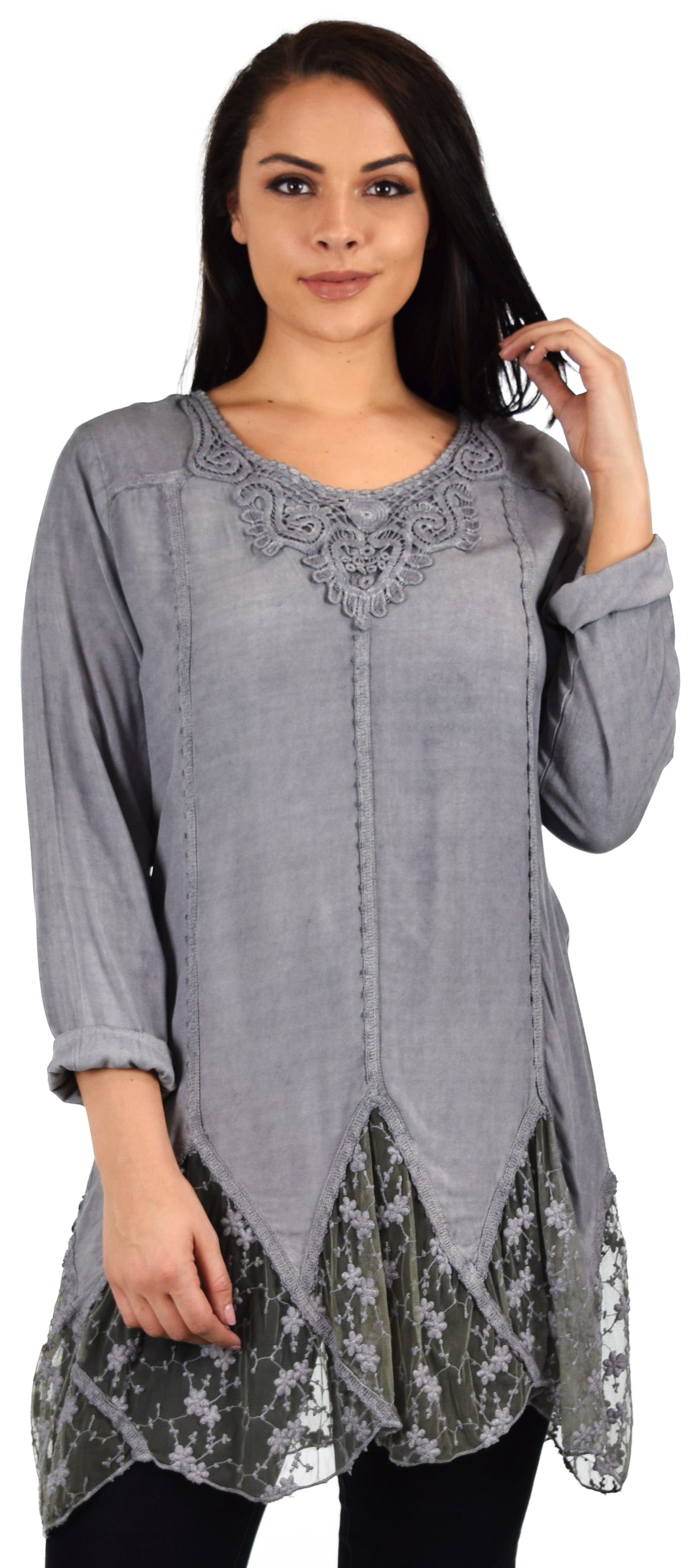 Zopali Women's Plus Size Bohemian Embroidered Lace Shirt Blouse Top