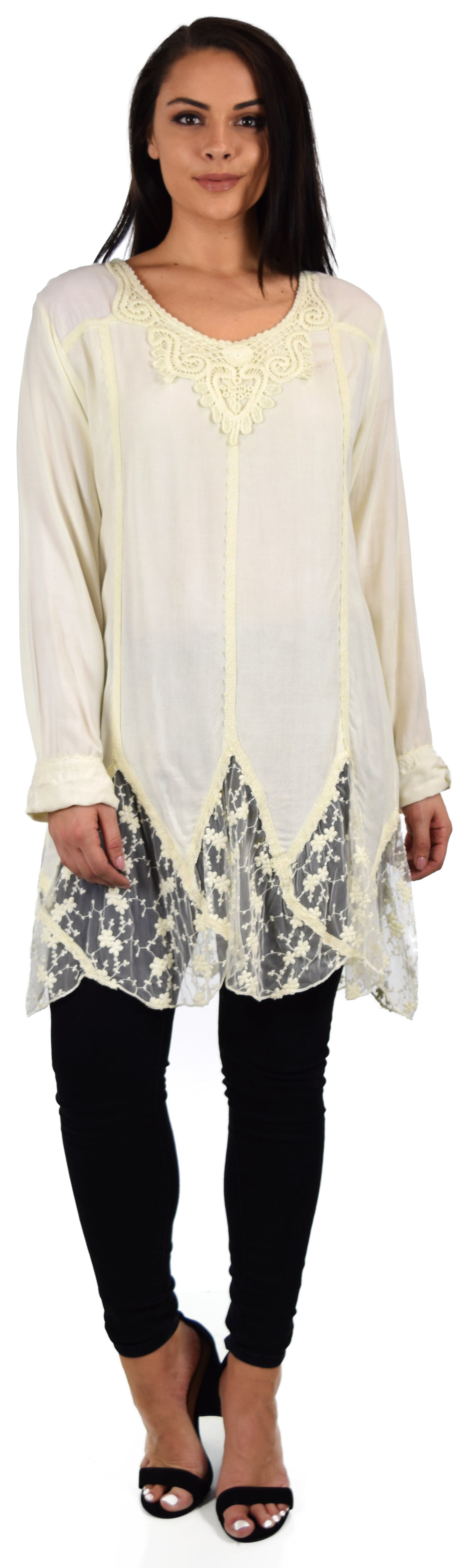 Zopali Women's Plus Size Bohemian Embroidered Lace Shirt Blouse Top