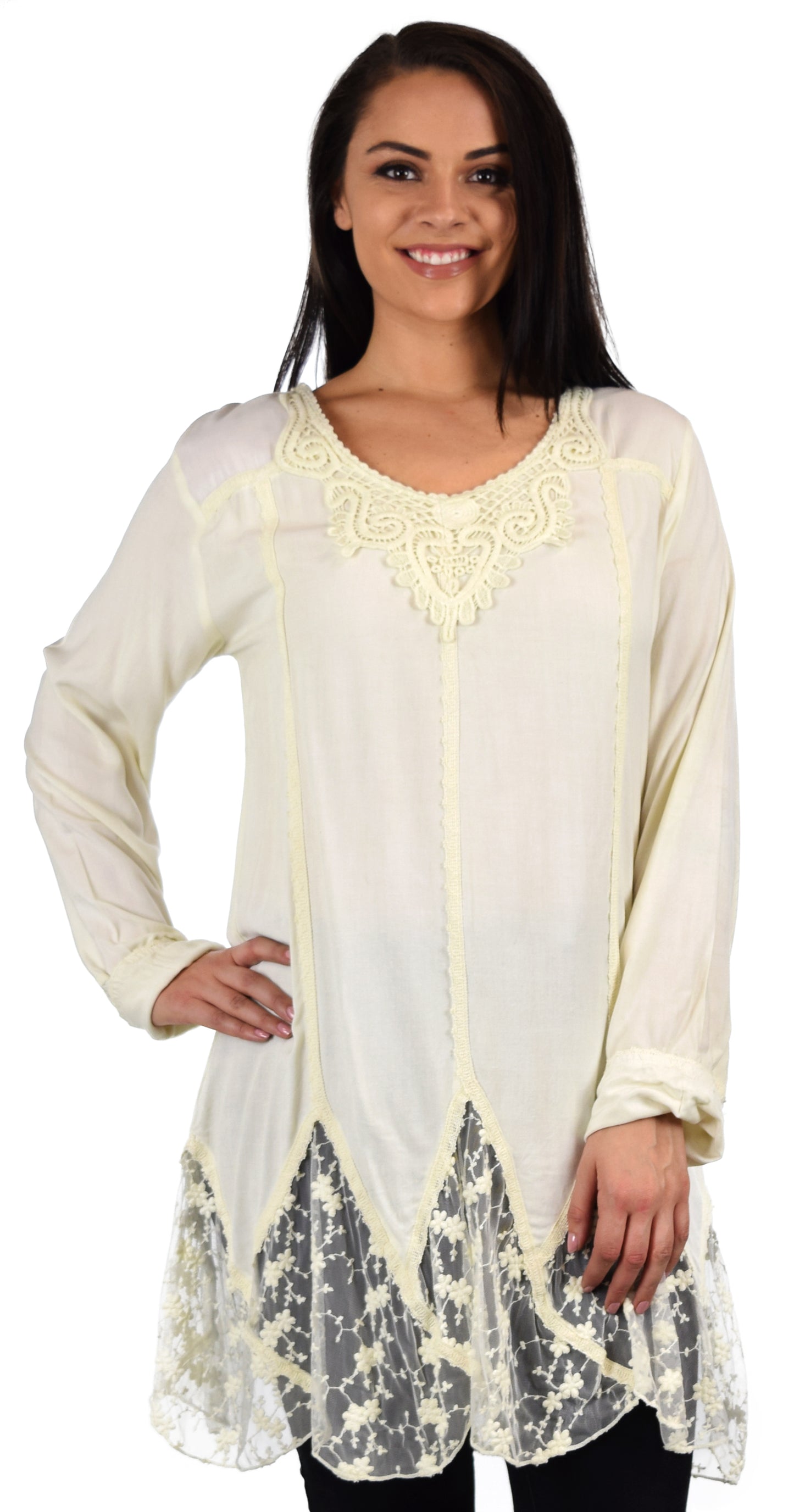 Zopali Women's Plus Size Bohemian Embroidered Lace Shirt Blouse Top