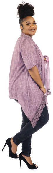 Women Plus Size Asymmetrical Tunic, Lace Tunic Blouse Top Set with Scarf, 3 pc tunic set, Plus size tunic set, L, XL, 1XL