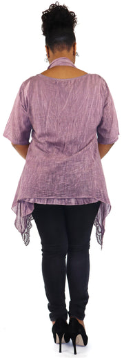 Women Plus Size Asymmetrical Tunic, Lace Tunic Blouse Top Set with Scarf, 3 pc tunic set, Plus size tunic set, L, XL, 1XL
