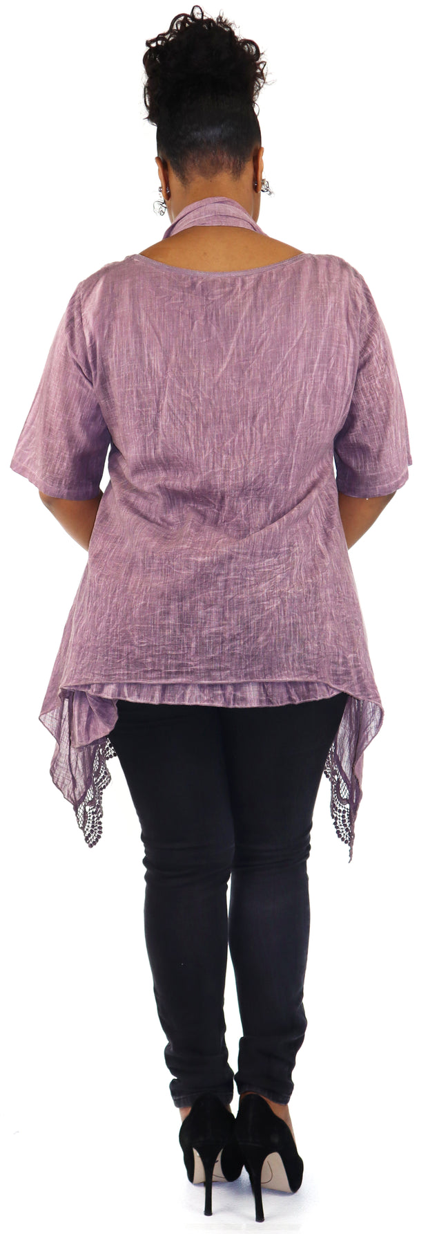 Women Plus Size Asymmetrical Tunic, Lace Tunic Blouse Top Set with Scarf, 3 pc tunic set, Plus size tunic set, L, XL, 1XL
