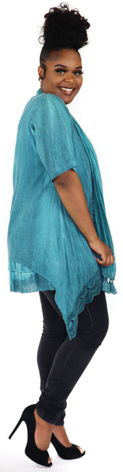 Women Plus Size Asymmetrical Tunic, Lace Tunic Blouse Top Set with Scarf, 3 pc tunic set, Plus size tunic set, L, XL, 1XL