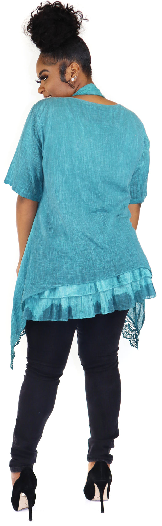 Women Plus Size Asymmetrical Tunic, Lace Tunic Blouse Top Set with Scarf, 3 pc tunic set, Plus size tunic set, L, XL, 1XL