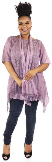 Women Plus Size Asymmetrical Tunic, Lace Tunic Blouse Top Set with Scarf, 3 pc tunic set, Plus size tunic set, L, XL, 1XL