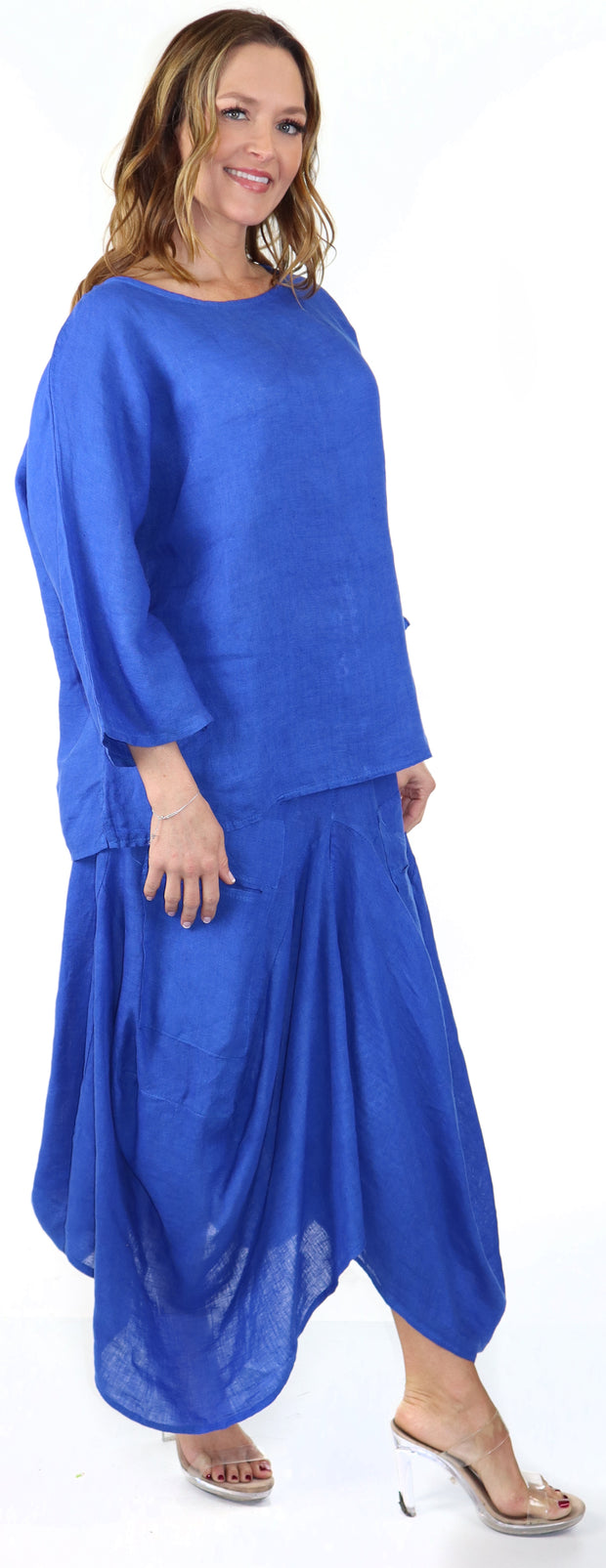 Linen Boho Breathable 2 Piece Pure Washed European Skirt and Top Set, Made in Italy Active