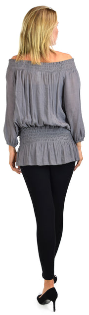 On-Off Shoulder Blouse, Shirring Blouse , Shoulder Elastic Blouse,Peasant blouse, Ruffle Sleeve Blouse, Boho Blouse. Fits S,M,L,XL