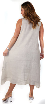 Women's Asymmetrical Hi Low Maxi Dress, 7 Ruffle Trim, 100% Natural Linen and Made in Italy, Regular and Plus Sizes