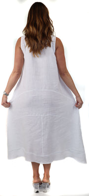Women's Asymmetrical Hi Low Maxi Dress, 7 Ruffle Trim, 100% Natural Linen and Made in Italy, Regular and Plus Sizes