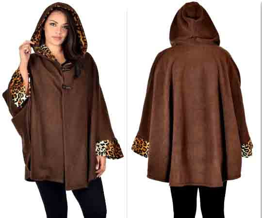Made In USA, Versatile Hooded Poncho, Travelers Poncho, Fleece Hooded Cape,Plus size Poncho in warm and cozy Fleece fabric Animal print Details