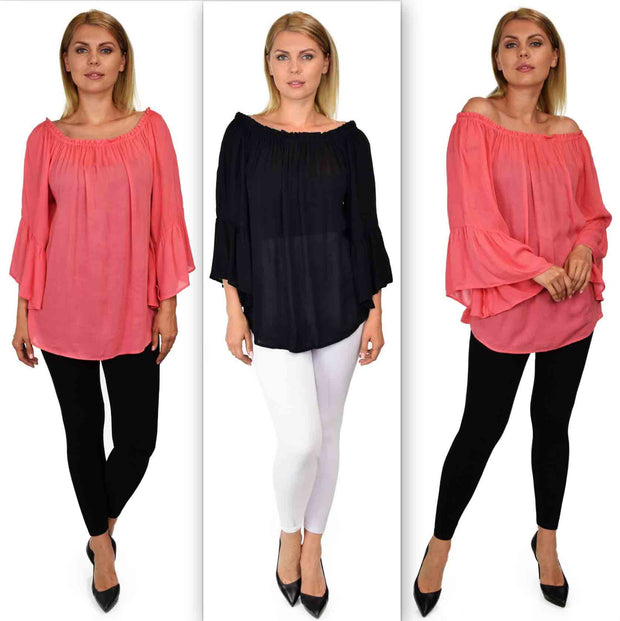 Dare2bstylish On-Off Shoulder Blouse, Peasant blouse, Ruffle Sleeve Blouse, Asymmetrical Blouse. M to 2XL