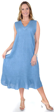 100% Linen Bohemian Sleeveless Boho Sun Dress, Made in Italy