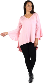 Women Plus Size High Low Bell Sleeve Gothic Blouse Tunic Top